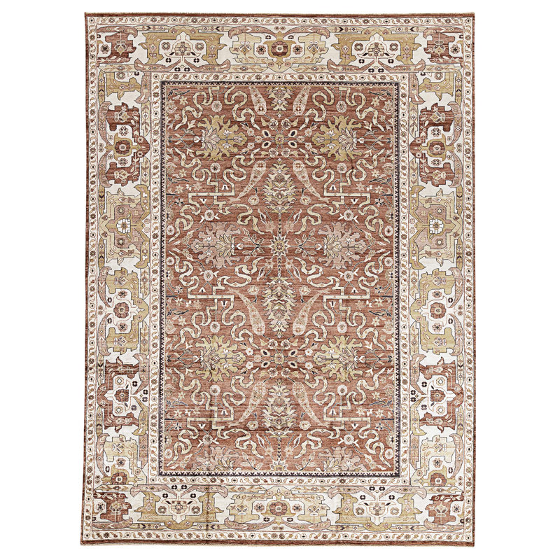 Hand Knotted Cotton Area Rug in Red And Ivory