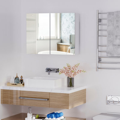 Wall Mounted Bathroom Cupboard - 31.5"X23.5", Fashionable Outlook, Abundant Storage Space, Silent Door Hinges, White Cabinet Stylish Appearance, Plentiful Storage,