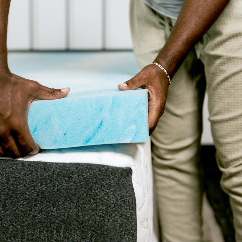 King Size Blue and Cream Gel Foam Mattress Topper