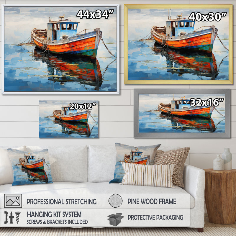 Mélodie de bateau de pêche I - Reproduction, H 24 po x l 32 po x P 1 po, Cadre photo argenté