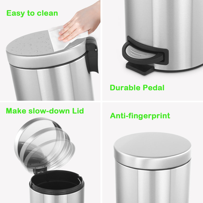 Poubelle de cuisine avec couvercle, paquet de 2, poubelle de 5 litres / 1,3 gallon en acier inoxydable