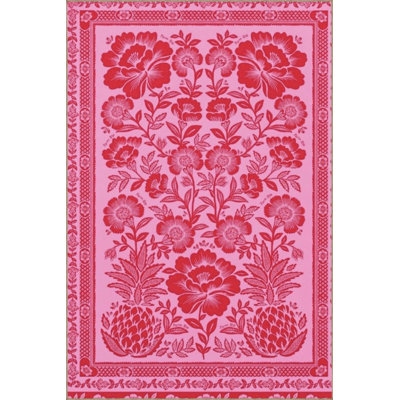 Pink Themed Floral Motifs Rose Patterned Vintage Decorative Carpet