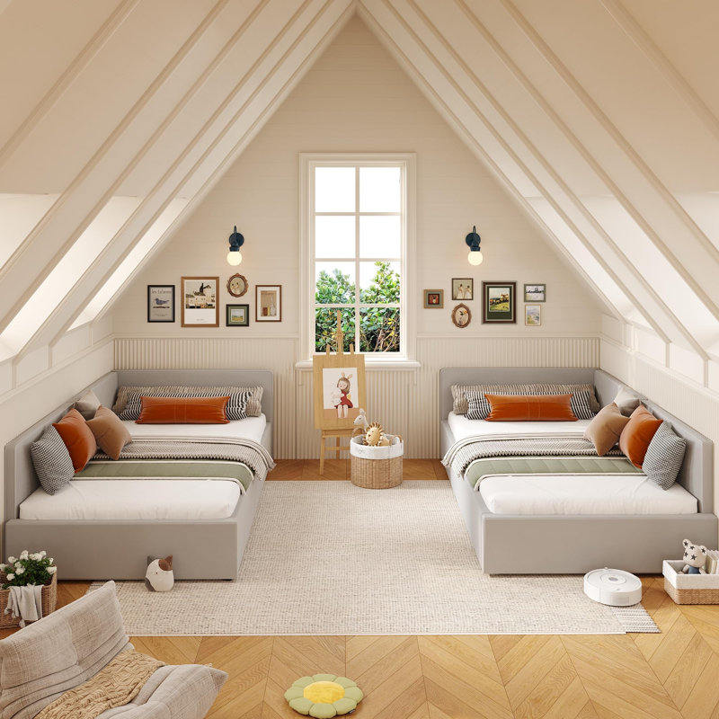 Structure de lit simple d'angle avec tête de lit, structure de lit avec rails de lit, canapé-lit rembourré en velours avec garde-corps pour chambre à coucher, chambre d'amis