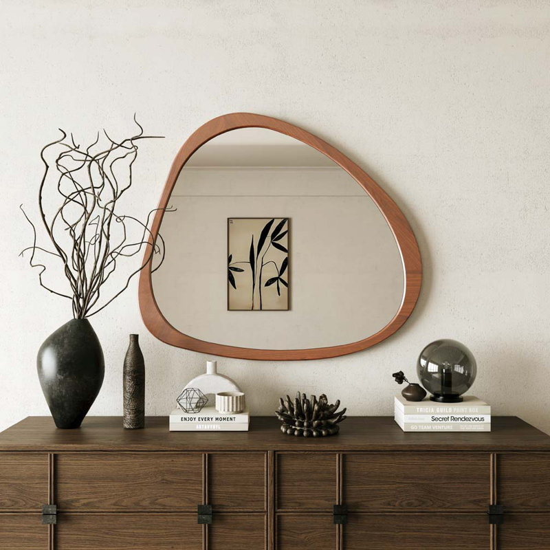 Miroir mural en bois massif 45 po, Brun bois naturel