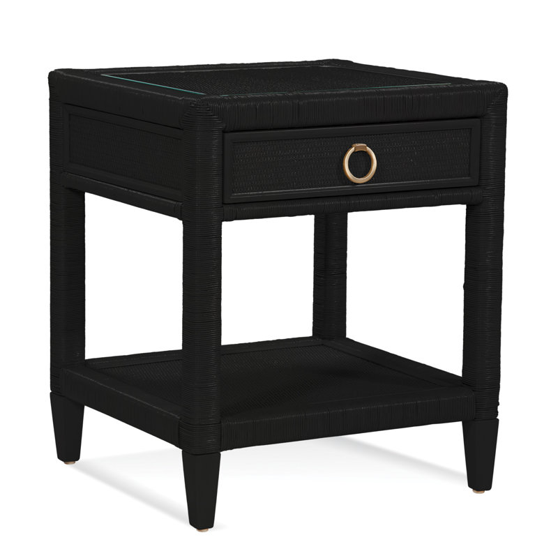 Sabal Bay 1 - Drawer Wicker Nightstand, Antique Black, Satin Brass