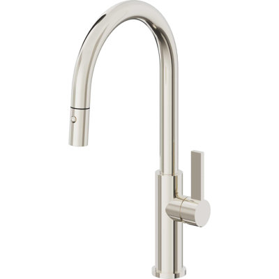 Corsano Contemporary Pull Down Kitchen Faucet with Button Sprayer High Arc Spout and FB Series Handle
