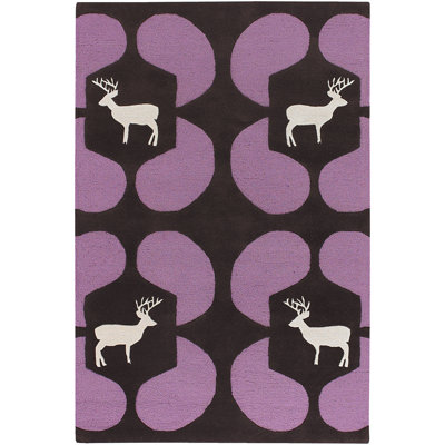 Tapis Valencia en laine touffeté à la main à motif géométrique mauve Valencia
