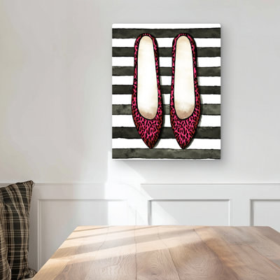 Leopard Pink Shoes | Black Fashion Metal Print Home Decor