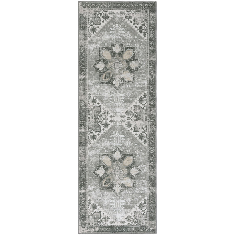 DeBary Oriental Dark Sage/Ivory Area Rug, Runner 2'6" x 16'
