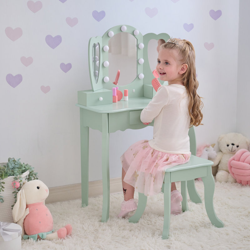 Ensemble de meuble-lavabo en bois avec lumières DEL Teamson, Vert