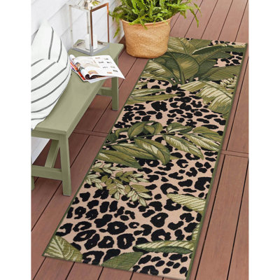 Tapis d'intérieur / extérieur en polypropylène à motif floral vert fabriqué à la machine Kenilworth