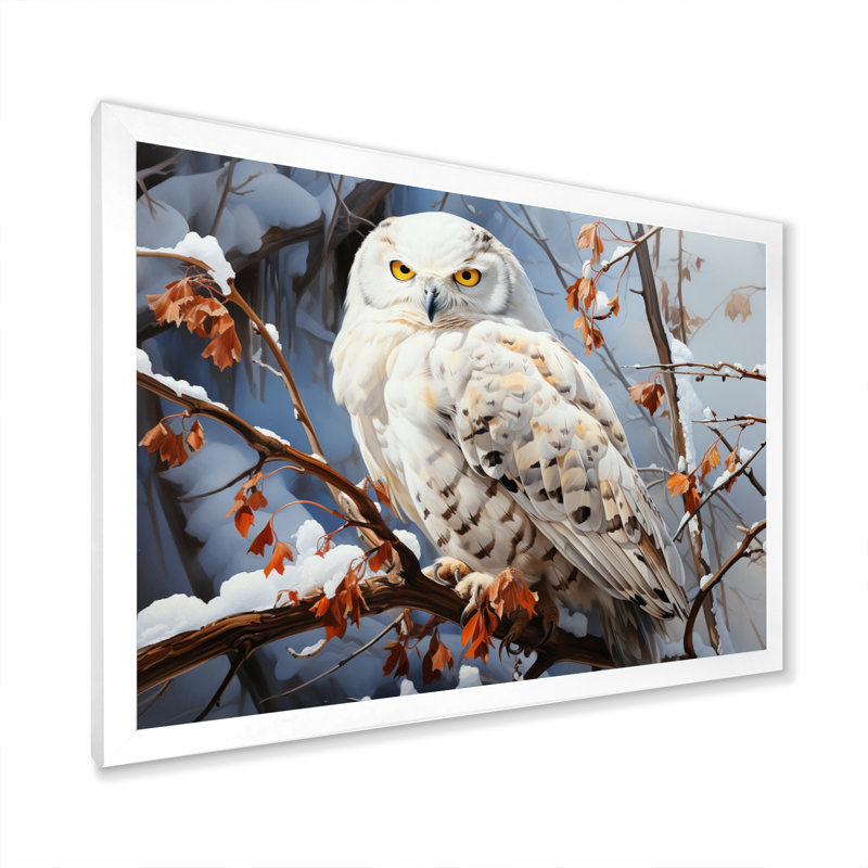 «Snowy Owl Winter I», reproduction sur toile, Cadre simple blanc, H 12 po x l 20 po x P 1 po