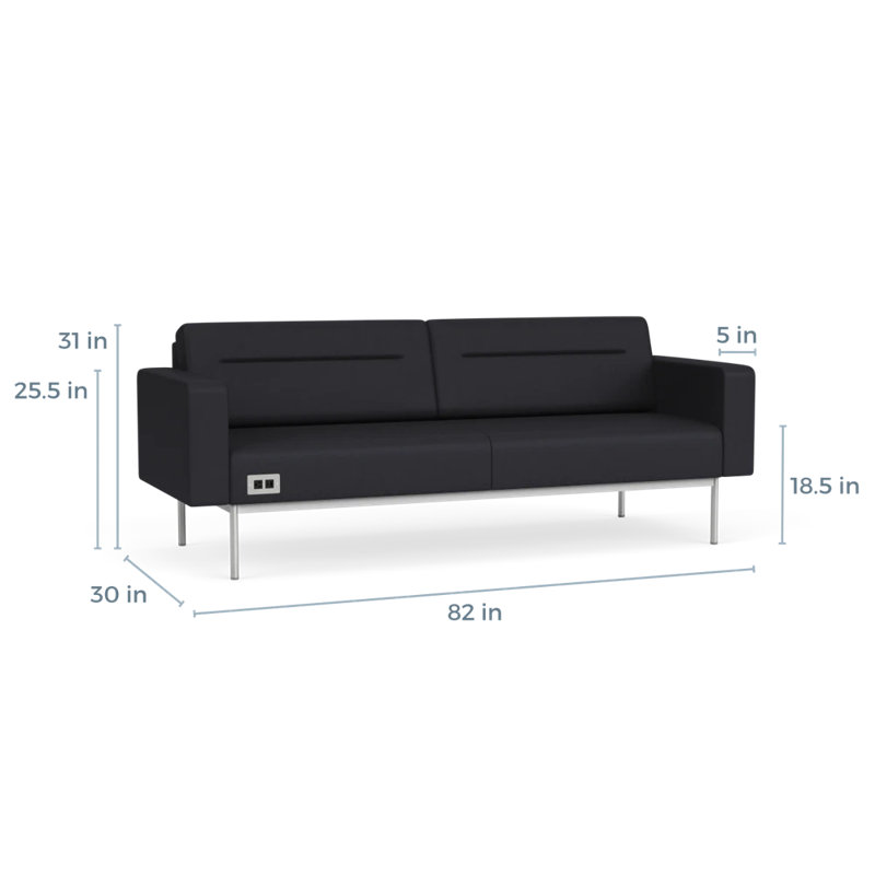 Canapé de réception Darsey, Avec alimentation, Noir Patriot Plus, Argent argent