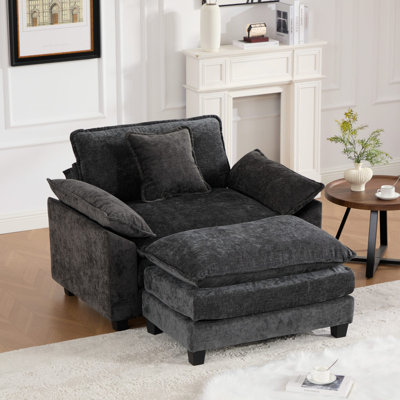 Grid 47'' W Oversized Accent Chair, Deep Seat Chenille Cloud Sofa Chair With Ottoman