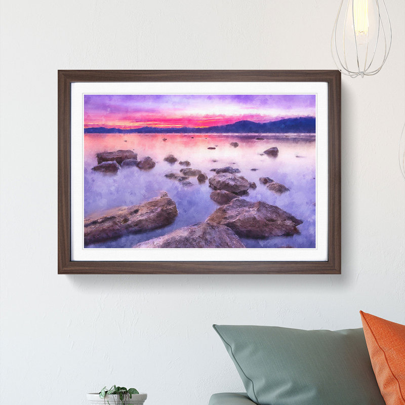 Sunset over Lake Tahoe - Picture Frame Painting Print, Walnut Framed, 24cm H x 33cm W x 2cm D