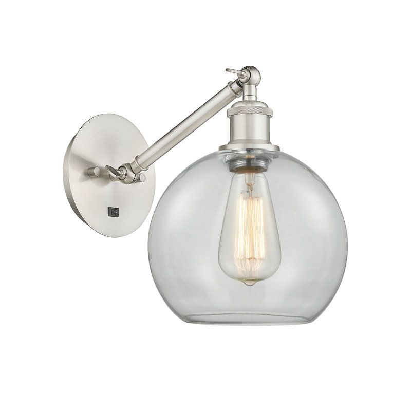 Applique murale 1 lumière 8 po avec bras ajustable Shauna, DEL, Transparent, Nickel satiné brossé