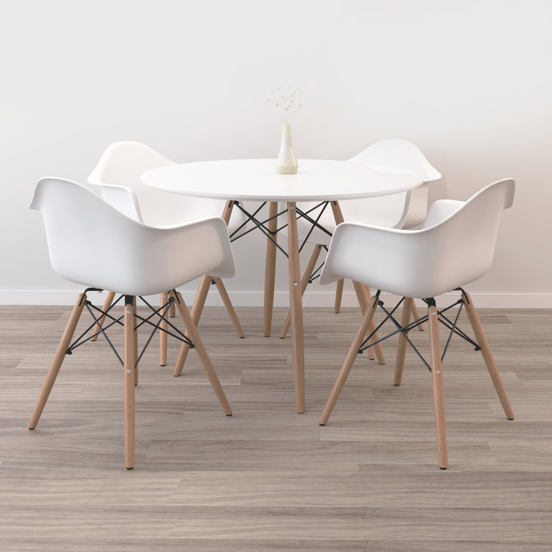Modholic 36" Eiffel Table & Set of 4 Wood Leg Armchairs, 29" H x 36" W x 36" D