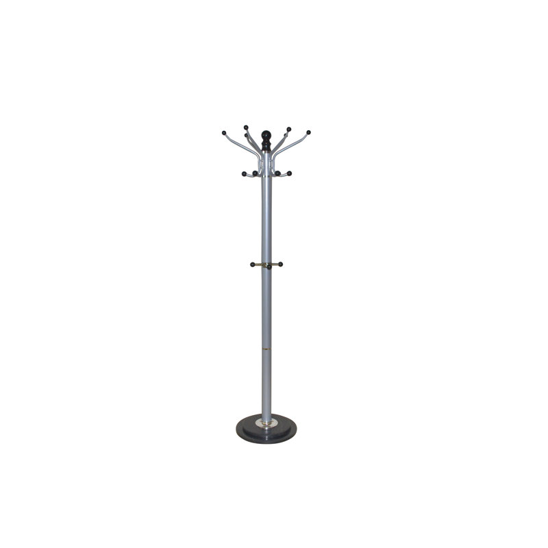 Martell Genuine Marble Freestanding 6 - Hook Coat Rack, Silver/Black