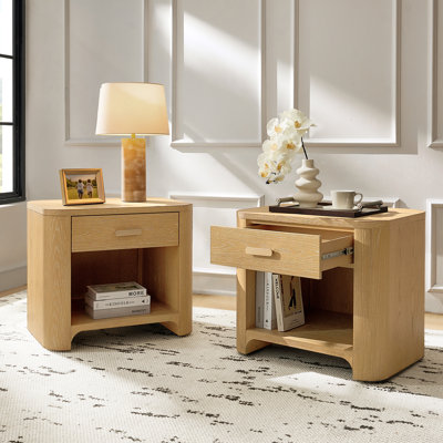 Waynesville Palazzo Modern 28"W 1 Drawer Fully Assembled Oak Wood Nightstand with Built-In Powerstation and USB