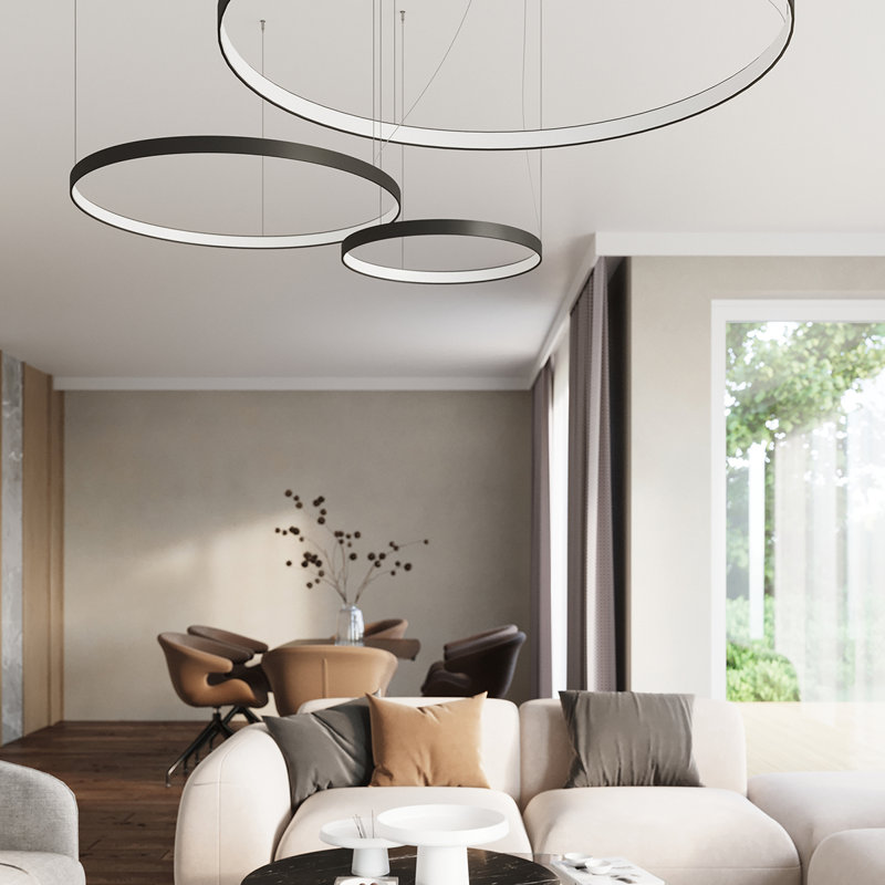 1 - Light LED Geometric Pendant, 150cm H x 78cm W x 78cm D, 3000K, Black