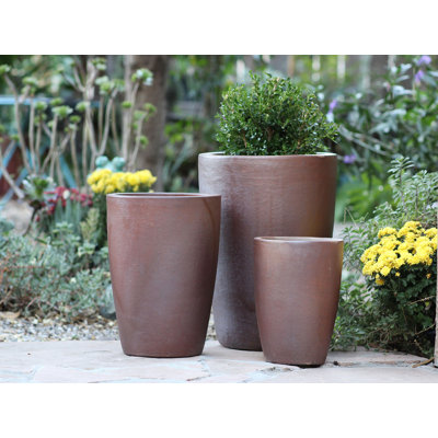Pot de fleurs rond et fin - (Argile) Grand pot en terre cuite, lot de 3 - Intérieur/Extérieur
