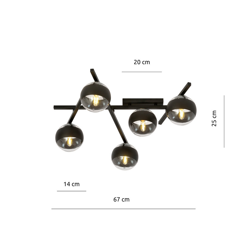 Glass Flush Mount, 22cm H x 10cm W x 10cm D, Transparent/Black
