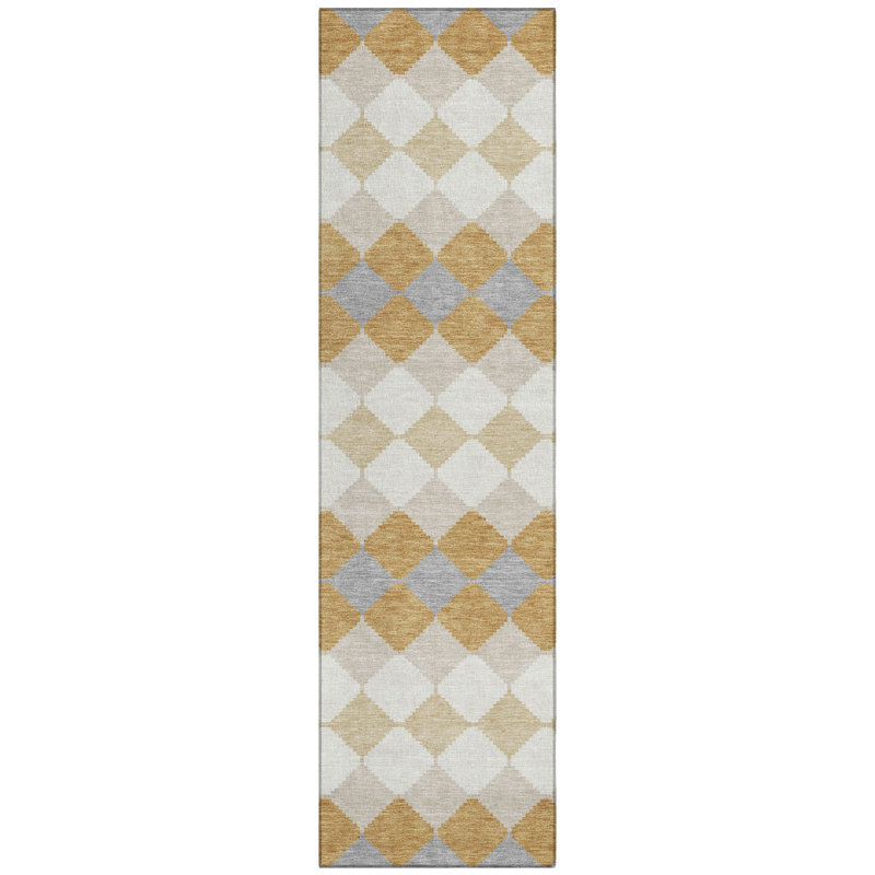 Eira Gold Washable Indoor-Outdoor Rug - , 2'3" x 7'6"