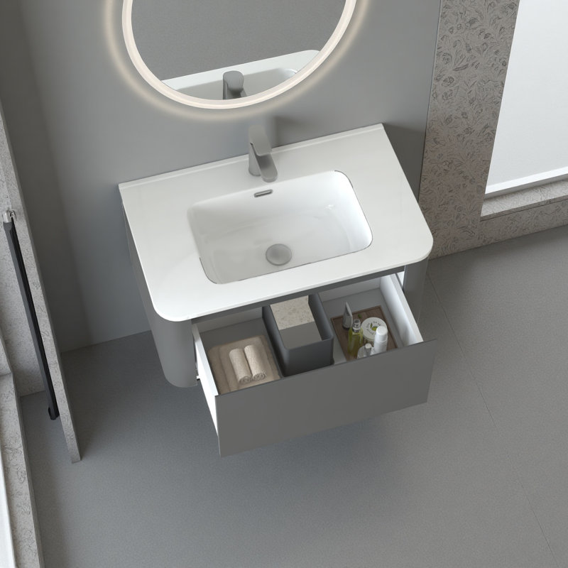 Meuble-lavabo flottant mural 30 po avec lavabo intégré - gris avec tiroir à fermeture en douceur et poignée en angle, 30"