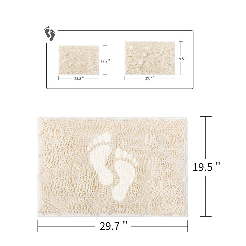 Thomesha Chenille Bath Rug, 19.5" W x 29.7" L, Beige
