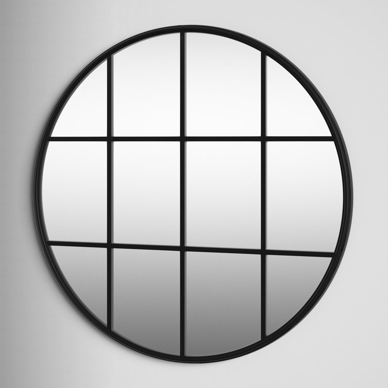 Karle Metal Flat Wall Mirror, 41.75" x 41.75", Black