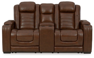 Chocolate Faux Leather Tufted Power Reclining Loveseat with Storage