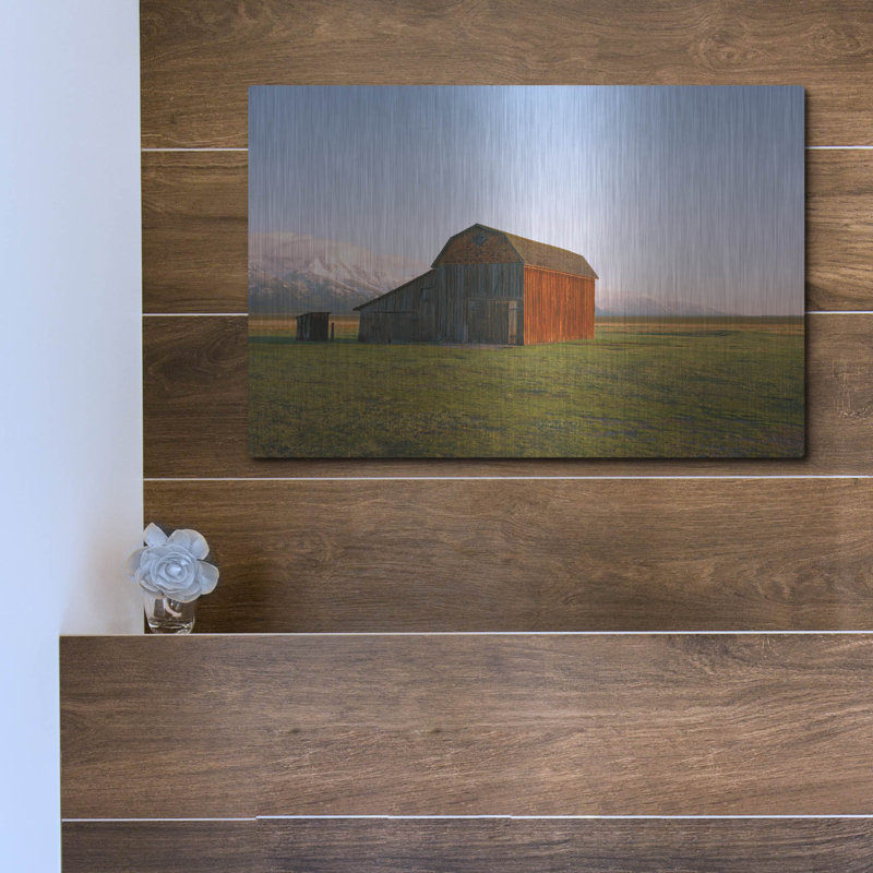 «The Ol 'Barn» par Sol Rapson, art mural en métal, H 12 po x l 16 po