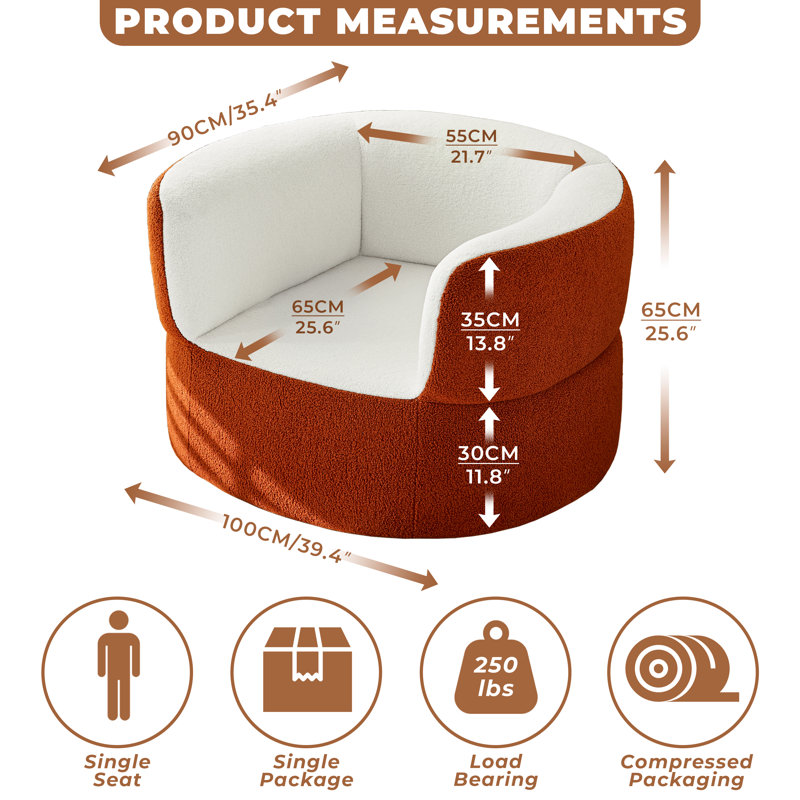 39.4" 2-piece Set Boneless Single Sofa Chair With High Backrest, Floor Lounge Couch And Dog Sofa Bed, Faux Shearling Pet Companion Couch And Bean Bag Chaise For Living Room Bedroom Balcony, No Assembly Required
