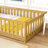 Twin Size Floor Bed With Fence And Door,Rubber Wood Floor Bed With Safety Guardrails,Natural-1919625935-1919625934