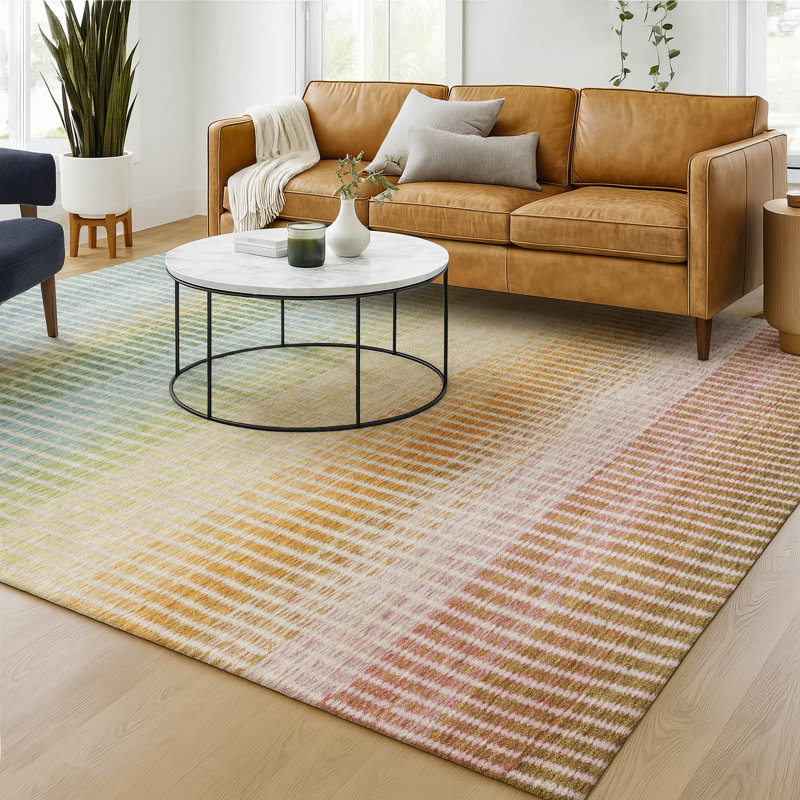 Premium Machine Washable Mayfield AMF2313 Stripes Rug, 10' x 14', Salmon