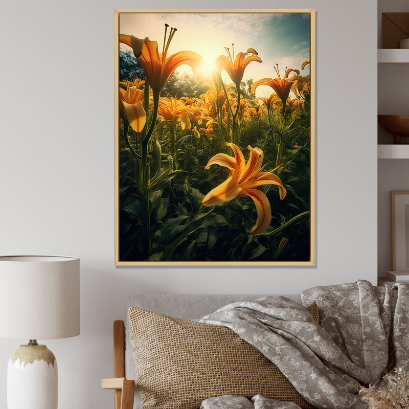 «Lilies Field Of Beauty Dreamscape III», reproduction sur toile, Cadre naturel flottant, H 32 po x l 24 po x P 1 po