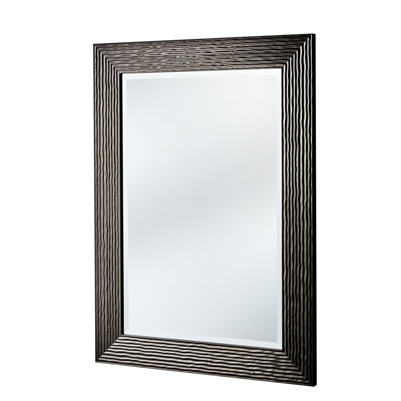 Madge Wavy Framed Wall Mounted Accent Mirror Bevelled, 62cm H x 77cm W, Silver