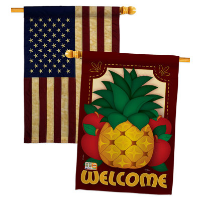 Drapeau de maison 3 pi 3 po x 2 pi 3 po Welcome Pineapple