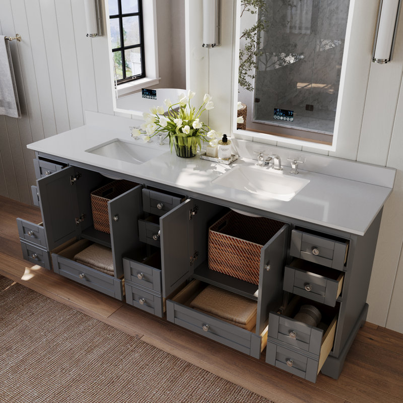Brimfield 84'' Free Standing Double Bathroom Vanity, Sapphire Gray, Brushed Nickel