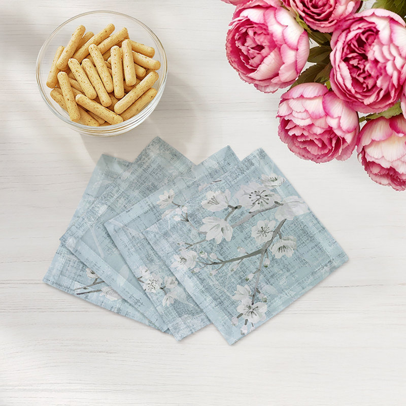 Blossom Fantasia Cotton Sateen Cocktail Napkins, Sky