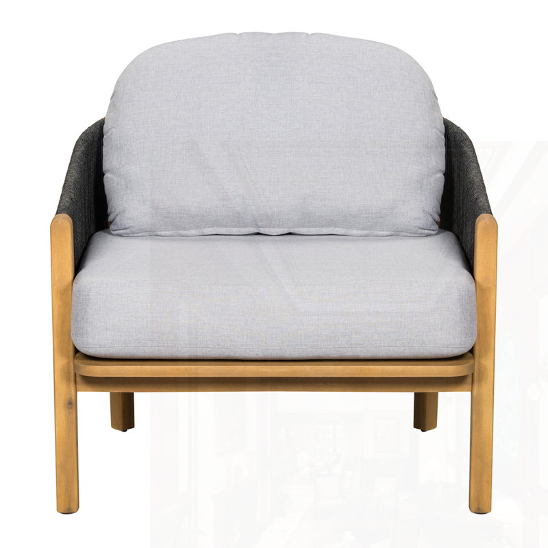 Fauteuil club d'extérieur en bois, Coussin gris / cadre gris foncé