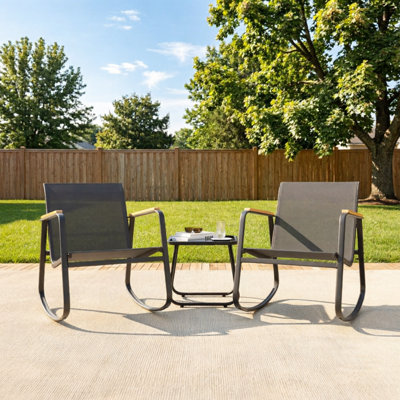 2-Person Outdoor Patio Conversation Rocking Set With Table，Seating Group