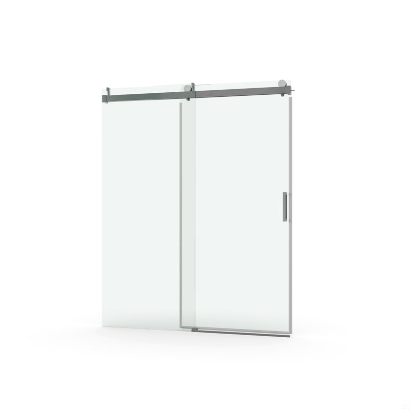 56" - 60" W X 76" H Frameless Soft-Closing Single Sliding Shower Door, 1/4" (6Mm) Tempered Glass, Silver, Reversible