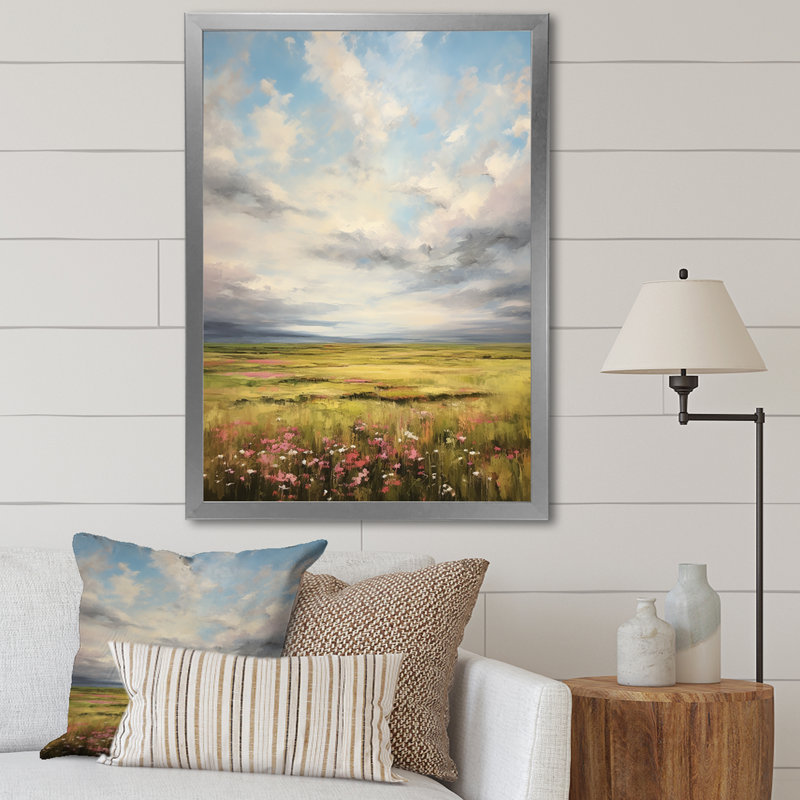 «Quemoy Meadow Bold Horizon II», reproduction sur toile, H 32 po x l 16 po x P 1 po, Cadre de coin argenté fermé