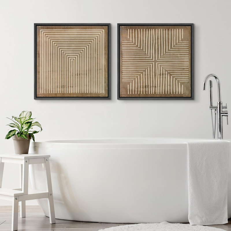 Motif géométrique de lignes murales, œuvre d'art abstraite minimaliste neutre, reproduction d'art sur toile encadrée, 2 pièces