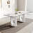 70.87" Stone Top Dining Table with Dual Oval Pedestal Metal Base, Seats 6–8-100479589
