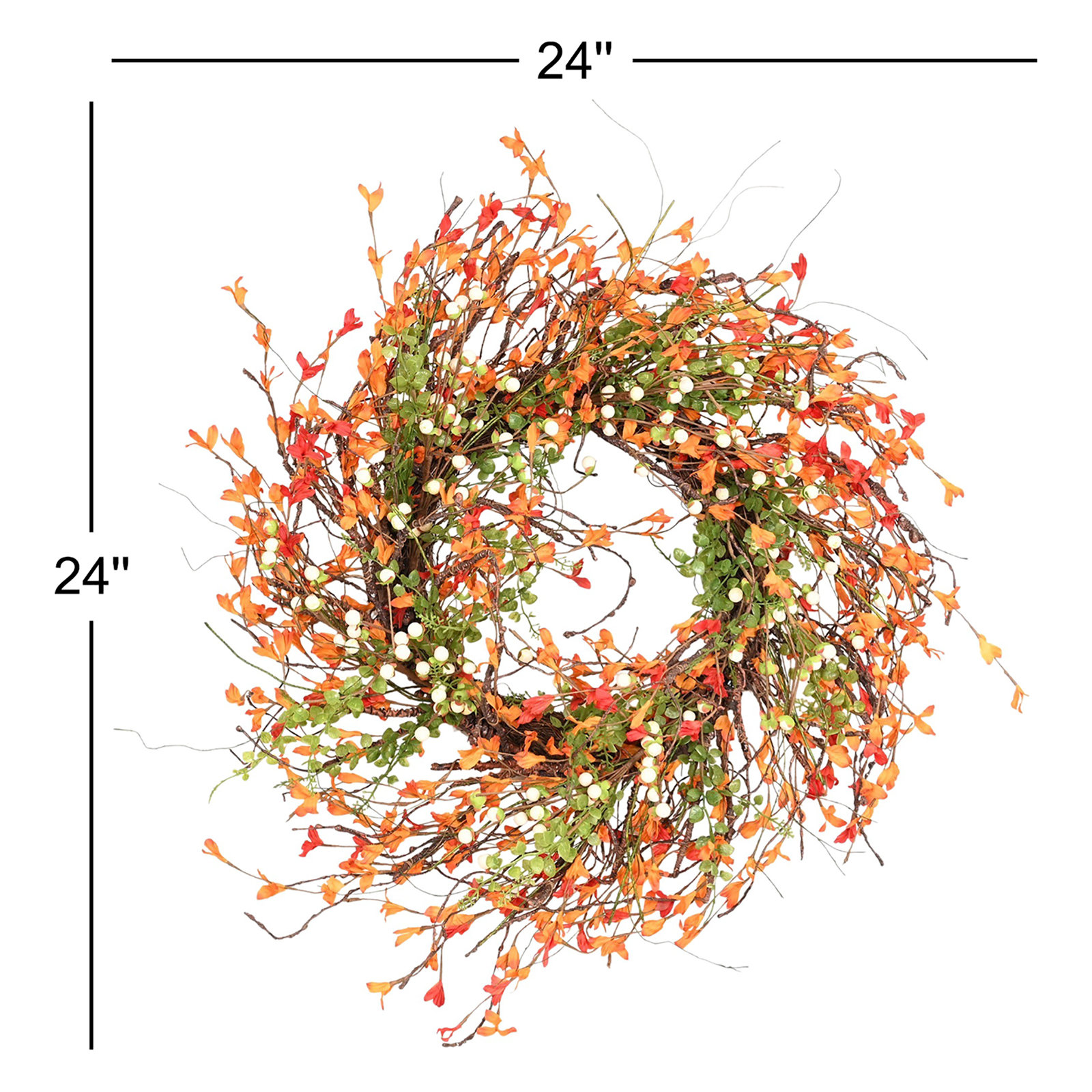 24" Handcrafted Eucalyptus Thanksgiving Wreath, White/Orange