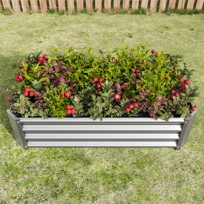 Metal Raised Garden Bed, Rectangle Raised Planter 4×2×1Ft  For Flowers Plants, Vegetables Herb, Silver