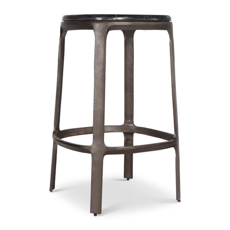 Marbelle - Alfie Marble Counter Stool - Toronto Sand/Antique Nickel Finish, Black/Bronze, Counter Stool (26" Seat Height)