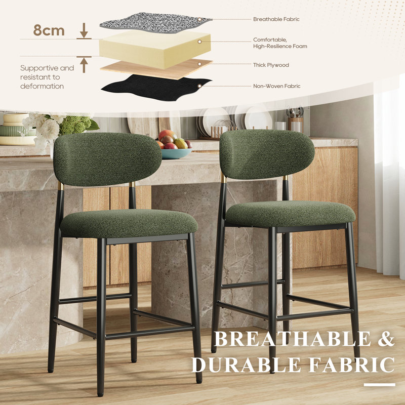 Yes Upholstered Bar Stool with Iron Frame, Green